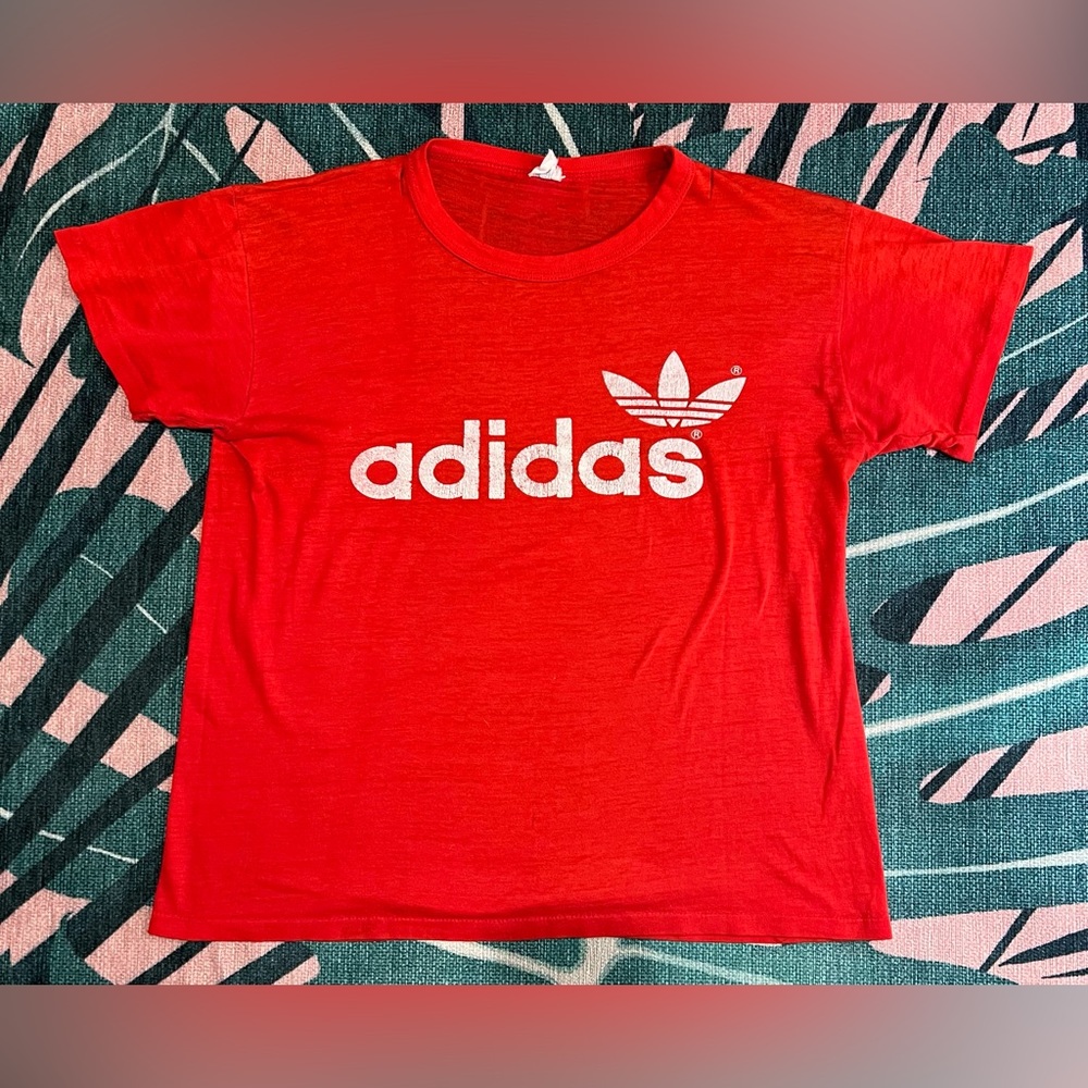 Vintage 80’s Adidas Trefoil Logo Tshirt Very Broken In And Worn Originals